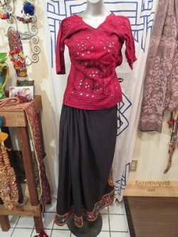 画像1: サイド刺繍　フォークロア　ジプシー　ロングスカート（I-GJ-GSK1)