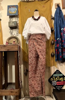 画像1: ajurakh blockprint オーバーラップパンツ（AJ-OPP)