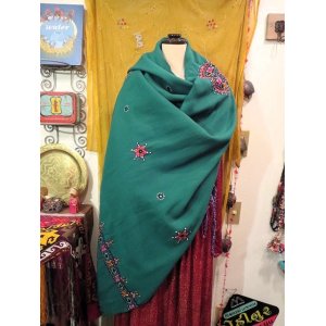 画像: KUTCH ミラーワーク　大判ショール（KU-MSLGR)