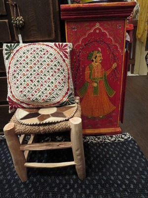 画像1: インド　ミラー刺繍　クッションカバー（IMCUS)khaki