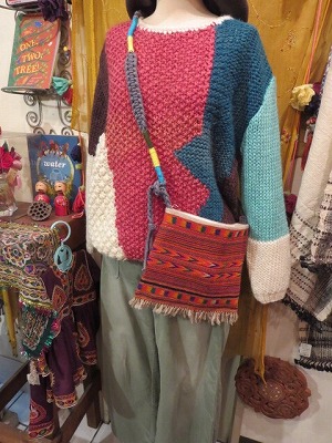 画像1: vintage manali Wool リメイク　ショルダーBAG（M-RBAG3)